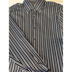 Michael Kors Men's Long Sleeve Blue & Black stripe Button Down Shirt sz L modern